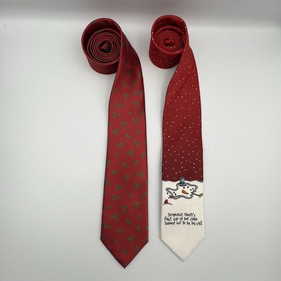 Lot‎ Of 2 John Ashford Men Christmas Tie Frosty Melt Holly Holiday 58 x 3 1/4 - Picture 1 of 11
